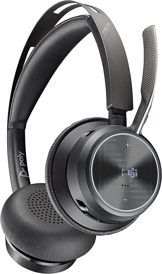 Poly - Voyager Focus 2 UC USB-C Headset (Plantronics) - Bluetooth Dual-Ear (Stereo) Headset with Boom Mic - USB-C PC/Mac Compatible - Active Noise Canceling - Works with Teams (Certified), Zoom &amp; more Headset, Teams Version