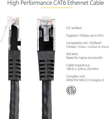 StarTech.com 35ft CAT6 Ethernet Cable - Black CAT 6 Gigabit Ethernet Wire -650MHz 100W PoE++ RJ45 UTP Molded Category 6 Network/Patch Cord w/Strain Relief/Fluke Tested UL/TIA Certified (C6PATCH35BK) Black 35 ft / 10.6 m 1 Pack