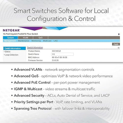 NETGEAR 24-Port Gigabit Ethernet Smart Switch (GS724T) - Managed, Optional 1 Year Insight Cloud Management, with 2 x 1G SFP, Desktop or Rackmount, and Limited Lifetime Protection