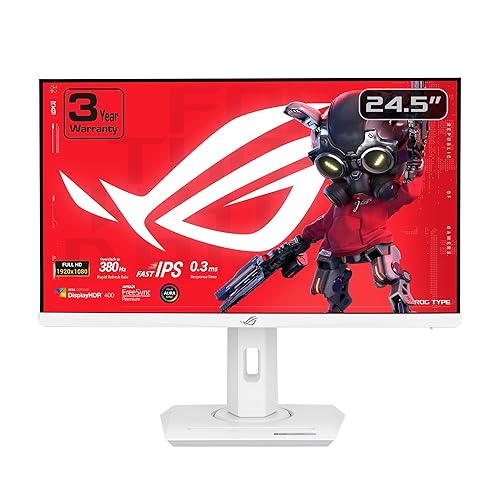 ASUS ROG Strix 25” (24.5-inch viewable) 1080P HDR Gaming Monitor (XG259QNG-W) – White, Full HD, 380Hz, 0.3ms, Fast IPS, Extreme Low Motion Blur Sync, FreeSync Premium, DisplayWidget, Ergonomic