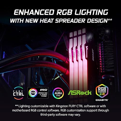 Kingston Fury Beast RGB 16GB 5200MT/s DDR5 CL36 Desktop Memory Single Module | Infrared Sync Technology | Intel XMP 3.0 | AMD Expo | Plug N Play | KF552C36BBEA-16