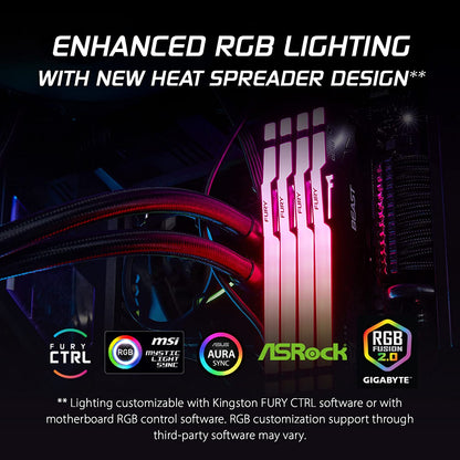 Kingston Fury Beast RGB 16GB 5600MT/s DDR5 CL36 Desktop Memory Single Module | Infrared Sync Technology | AMD Expo | Plug N Play | KF556C36BBEA-16 5600MT/s 16GB
