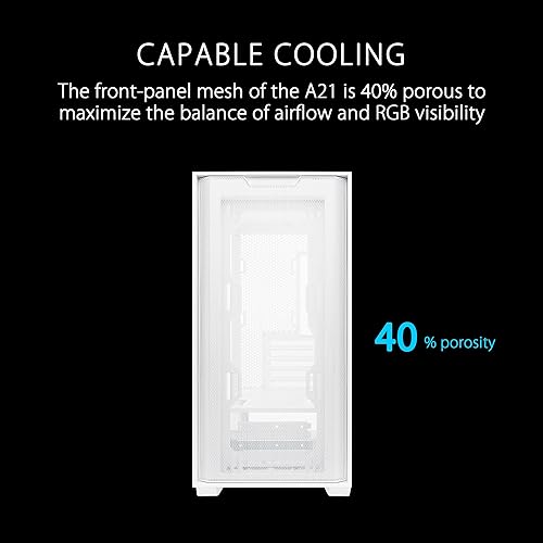 ASUS A21 Micro-ATX Case White Edition Supports Graphics Cards up to 380mm, 360mm Coolers, & Standard ATX PSUs, Porous Front-Panel Mesh, Compatible with New BTF Hidden Connector Technology Mid Tower A21 ASUS CASE/WHT