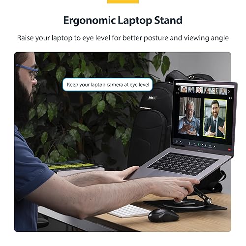 StarTech.com Rotating Laptop Stand, 360 Swivel, Ergonomic Desk Riser for Computer, Adjustable Height/Tilt, 11lb/5kg, Aluminum