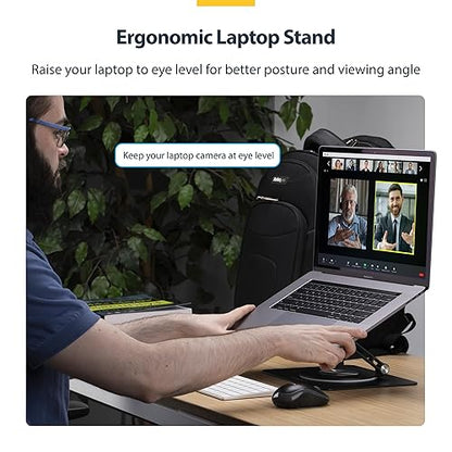 StarTech.com Rotating Laptop Stand, 360 Swivel, Ergonomic Desk Riser for Computer, Adjustable Height/Tilt, 11lb/5kg, Aluminum