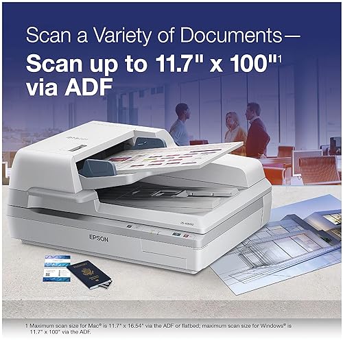 Epson Canada Inc Epson Workforce DS-60000 Large Format Sheet-Fed Colour Document Scanner with 200 Page Auto Document Feeder (ADF) and Duplex (B11B204221)