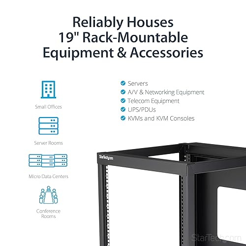 StarTech.com 12U 22-Inch Hinged Open Frame Rack Cabinet Wallmount Server Rack Components, Black (RK1219WALLOH)