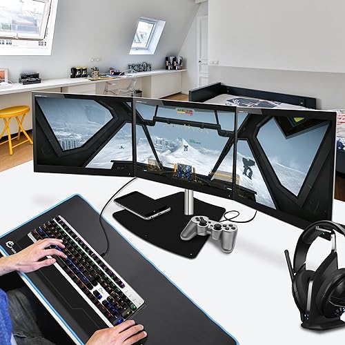 SIIG Premium Aluminum Triple Monitor Stand - Adjustable Height 3 Monitors 13 to 27 17.6 lbs Each VESA 75 and 100 Compatible Full Motion (CE-MT2111-S1)