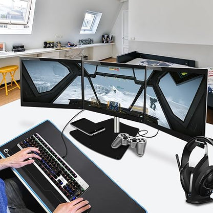 SIIG Premium Aluminum Triple Monitor Stand - Adjustable Height 3 Monitors 13 to 27 17.6 lbs Each VESA 75 and 100 Compatible Full Motion (CE-MT2111-S1)