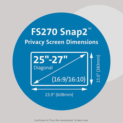 Kensington FS270 Snap2 Privacy Screen for 25-Inch to 27-Inch Widescreen 16:10 and 16:9 Monitors (K58400WW) 25-27" widescreen