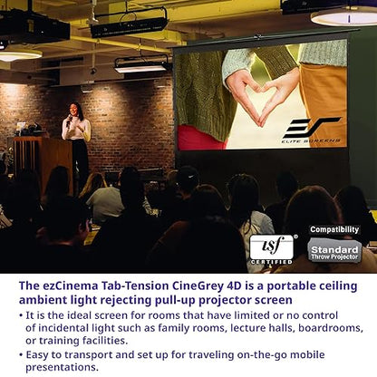 Elite Screens ezCinema Tab-Tension CineGrey 4D, 113 16:9, Manual Floor Pull Up Ceiling Ambient Light Rejecting, Portable Home Theater Office Classroom Projection Screen with Carrying Bag, FT113UH-C5D