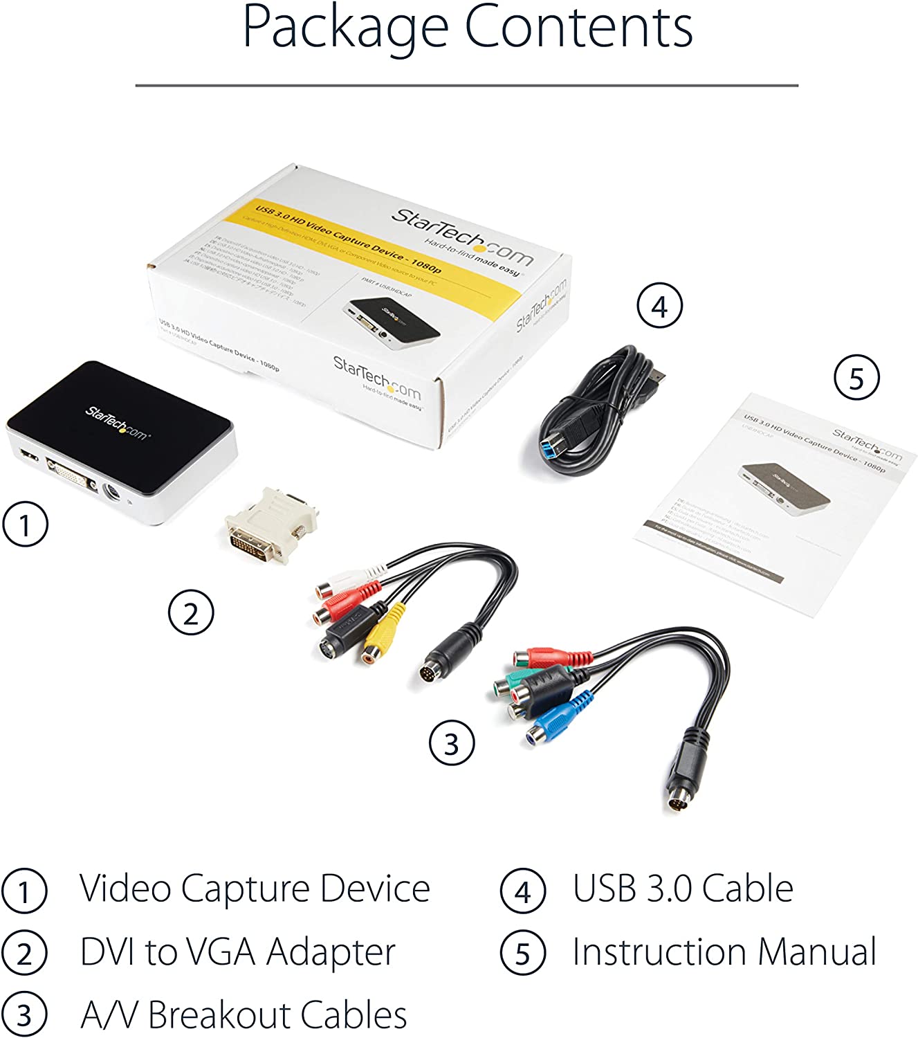 StarTech.com HDMI Video Capture Device - 1080p - 60fps Capture Card - USB Video Recorder - with HDMI DVI VGA (USB3HDCAP) Black