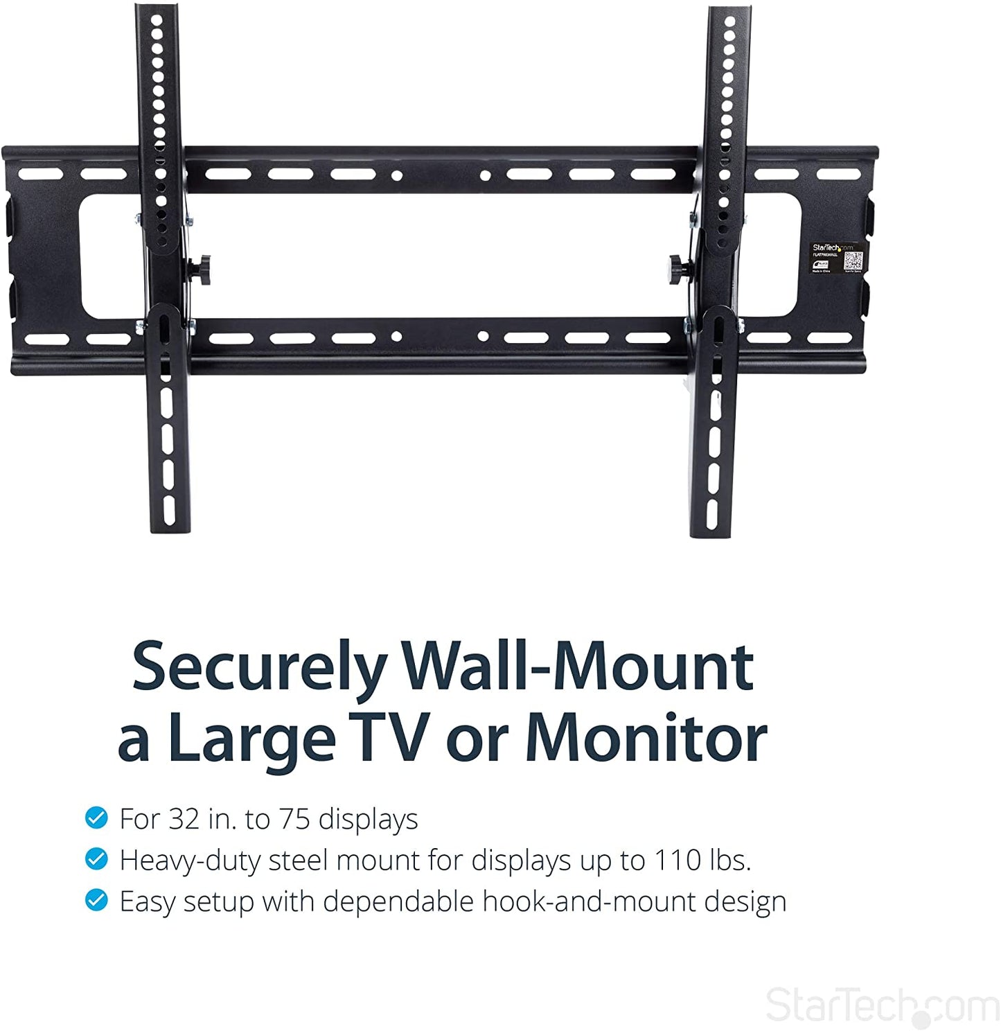 StarTech.com Flat Screen TV Wall Mount - Tilting - Supports 32" to 75" TVs - Steel - VESA TV Mount - Monitor Wall Mount (FLATPNLWALL) 32"-75" Tilting