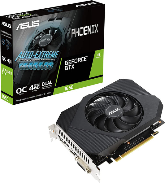 ASUS Phoenix NVIDIA GeForce GTX 1650 OC Edition Gaming Graphics Card (PCIe 3.0, 4GB GDDR6 Memory, HDMI 2.0b, DisplayPort 1.4a, DVI-D, Dual Ball Fan Bearings, Auto-Extreme)