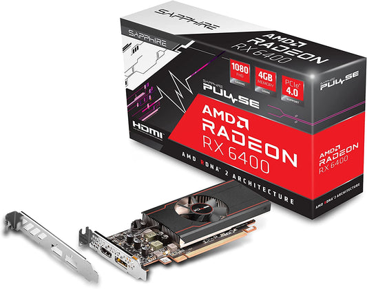 Sapphire technology Sapphire 11315-01-20G Pulse AMD Radeon RX 6400 Low Profile Gaming Graphics Card with 4GB GDDR6, AMD RDNA 2, Black