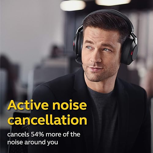 Jabra Evolve2 85 MS Wireless Headphones with Link380a & Charging Stand, Stereo, Black – Wireless Bluetooth Headset for Calls and Music, 37 Hours of Battery Life, Advanced Noise Cancelling Headphones