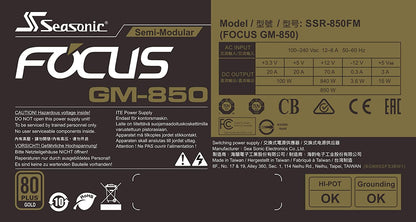 Seasonic Focus SSR-850FM, 850W 80+ Gold, Semi-Modular, Fits All ATX Systems, Fan Control in Silent and Cooling Mode, 7 Year Warranty, Perfect Power Supply for Gaming and Various Application
