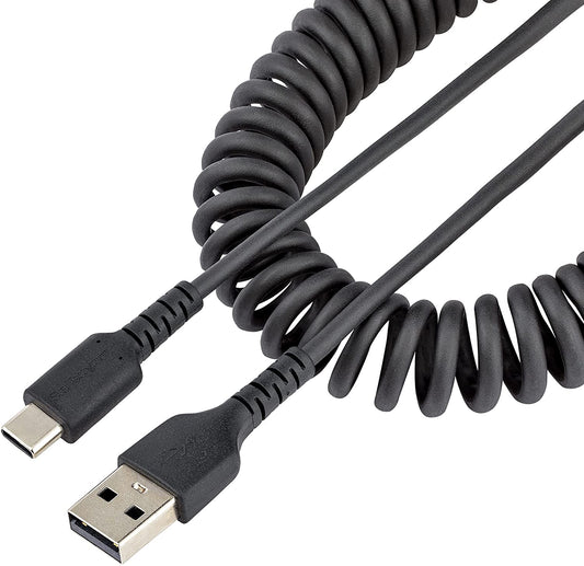 StarTech.com 20in (50cm) USB A to C Charging Cable, Coiled Heavy Duty Fast Charge &amp; Sync USB-C Cable, USB 2.0 A to Type-C Cable, Rugged Aramid Fiber, Durable Male to Male USB (R2ACC-50C-USB-CABLE)