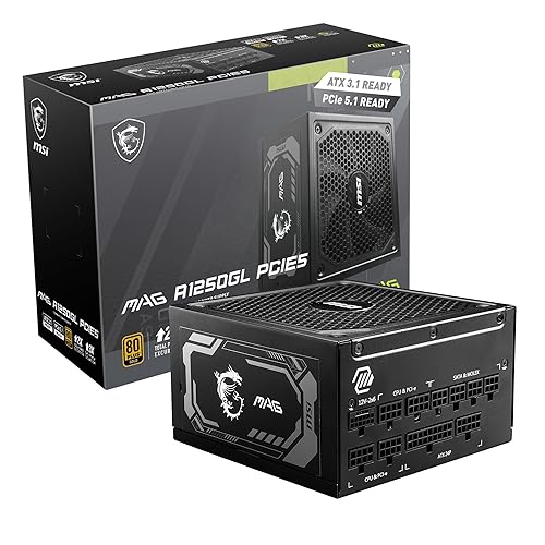 MSI MAG A1250GL PCIE 5 Gaming Power Supply - Full Modular - 80 Plus Gold Certified 1250W - Compact Size - ATX PSU MAG 1250GL PCIE 5 Full Modular 1250W Gold