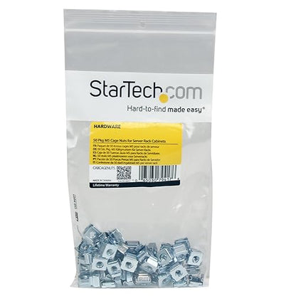 StarTech.com 50 Pkg M5 Cage Nuts for Server Rack Cabinets - M5 cage Nuts - Rack cage Nuts - cage Nuts (CABCAGENUTS) 50-M5 Silver Cage Nuts Nuts