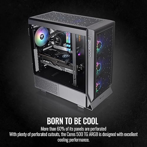 Thermaltake Ceres 500 Black Mid Tower E-ATX Computer Case with Tempered Glass Side Panel; 4 Preinstalled PWM ARGB Fans; Rotational PCIe Slots & GPU Holder; CA-1X5-00M1WN-00; 3 Years Warranty