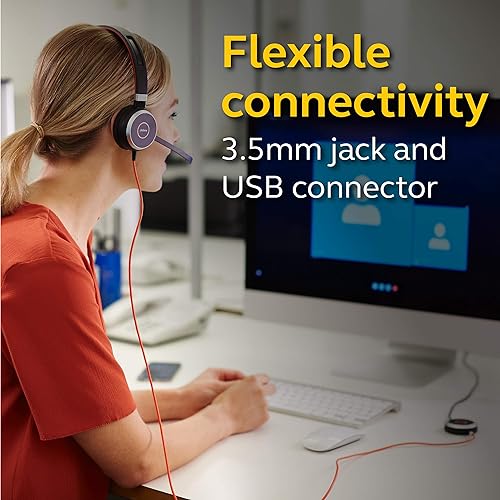 Jabra Evolve 40 MS Professional Wired Headset, Mono – Telephone Headset for Greater Productivity, Superior Sound for Calls and Music, 3.5mm Jack/USB Connection, All-Day Comfort Design, MS Optimized Mono Speaker MS Teams Optimized