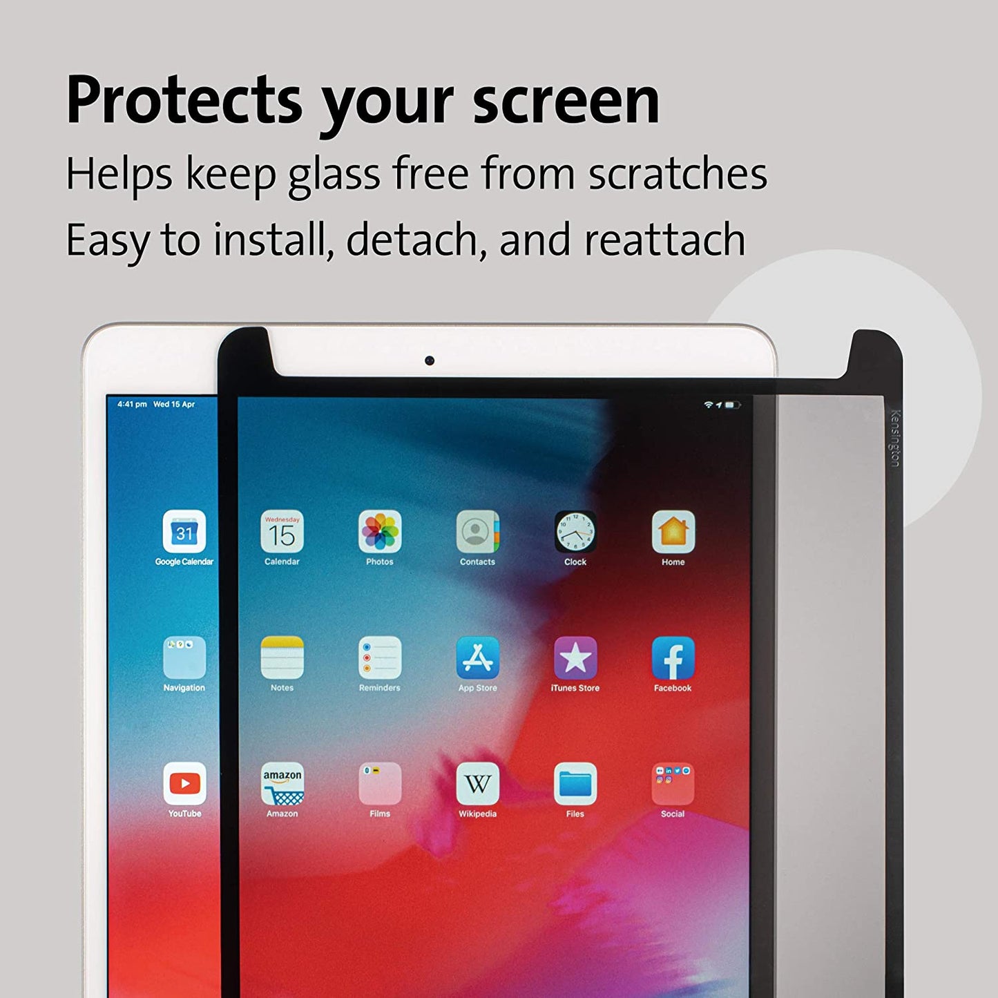 Kensington SA102 Screen Protector Designed for iPad 10.2-inch 2019/2020 (8th &amp; 7th Generation), Easy Installation with a Washable &amp; Resuable Adhesive (K50726WW), Black border iPad 10.2-inch 8th &amp; 7th Generation (2020/2019)