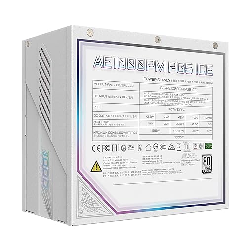 GIGABYTE GP-AE1000PM PG5 ICE - PCIe5.1 Ready - ATX3.1-1000W 80 Plus Platinum Certified - Fully Modular Power Supply 80+ Platinum, ATX 3.1, PCIe 5.1, White
