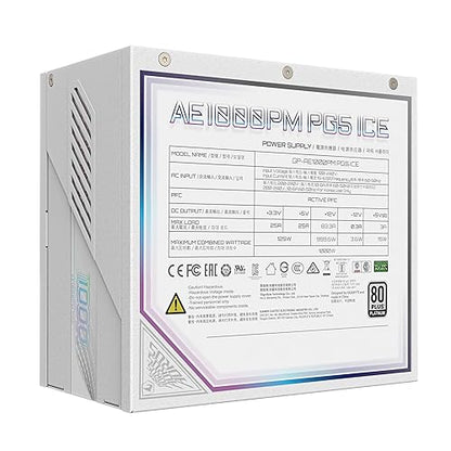 GIGABYTE GP-AE1000PM PG5 ICE - PCIe5.1 Ready - ATX3.1-1000W 80 Plus Platinum Certified - Fully Modular Power Supply 80+ Platinum, ATX 3.1, PCIe 5.1, White