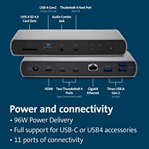 Kensington SD5780T Thunderbolt 4 Dual 4K Docking Station with 96W Power Delivery &amp; SD Card Reader, HDMI &amp; Thunderbolt 4 Ports for Windows and MacBooks (K33040NA) Thunderbolt 4 HDMI + TB 96W PD