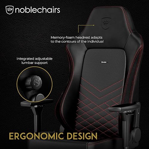 noblechairs Hero Gaming Chair - Office Chair - Desk Chair - PU Faux Leather - Black/Red