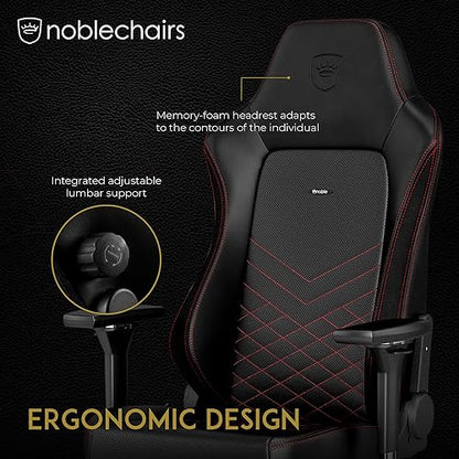 noblechairs Hero Gaming Chair - Office Chair - Desk Chair - PU Faux Leather - Black/Red