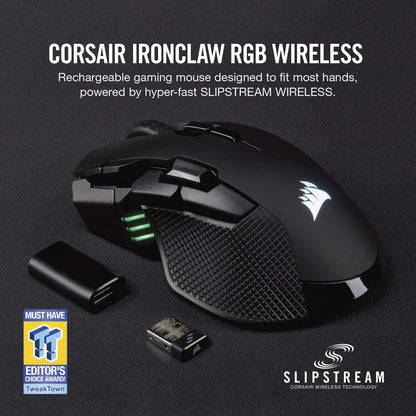 Corsair Ironclaw Wireless RGB - FPS and MOBA Gaming Mouse - 18,000 DPI Optical Sensor - Sub-1 ms SLIPSTREAM Wireless Wireless Mouse