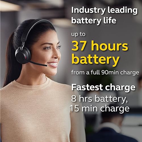 Jabra Evolve2 65 MS Wireless Headphones with Link380a, Black – Wireless Bluetooth Headset for Calls and Music, 37 Hours of Battery Life, Passive Noise Cancelling Headphones, Stereo (USB-A) Microsoft Teams Stereo (USB-A)