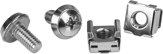 StarTech.com M6 Screws and Cage Nuts - 100 Pack - M6 Mounting Screws and Cage Nuts for Server Rack and Cabinet - Silver (CABSCREWM62) 100x M6 Silver Cage Nuts and Mounting Screws