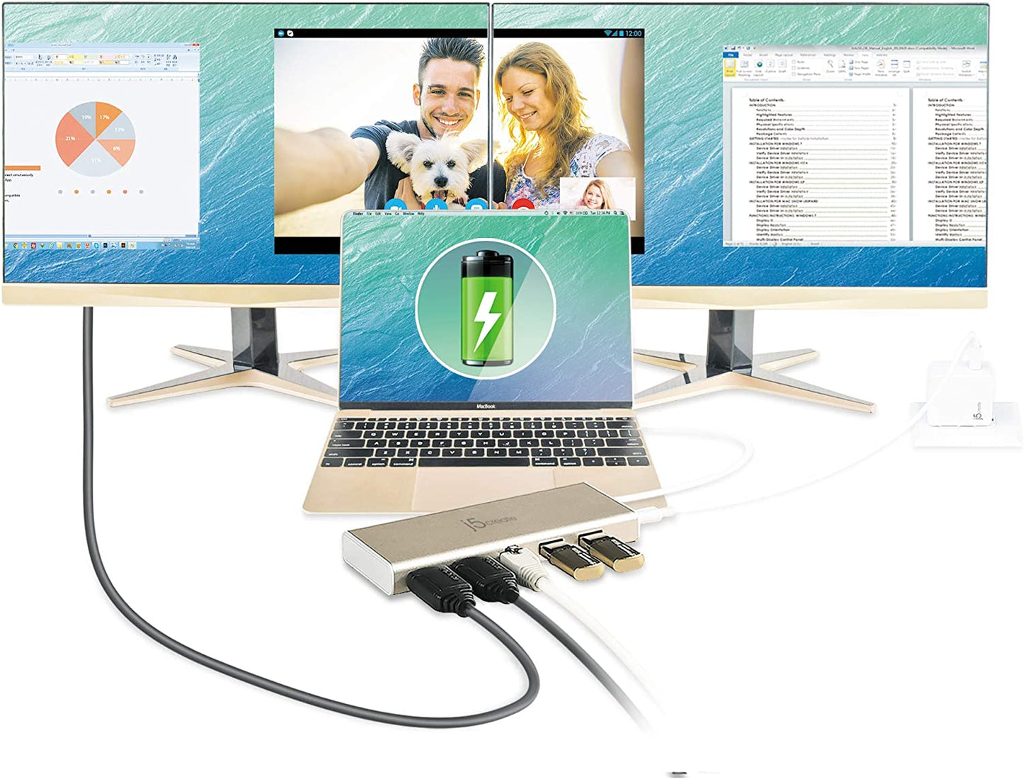 J5 create j5create USB-C Mini Dock- Type C Hub with 2X 4K HDMI, 2X USB 3.0, Ethernet, Power Delivery 2.0