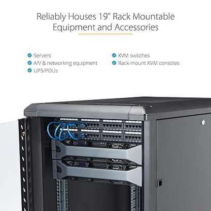StarTech.com 12U AV Rack Cabinet - Network Rack with Glass Door - 19 inch Computer Cabinet for Server Room or Office (RK1236BKF)
