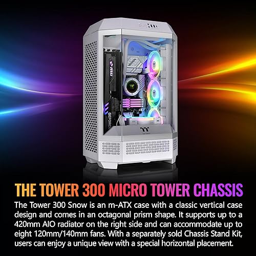 Thermaltake Tower 300 Snow Micro-ATX Case; 2x140mm CT Fan Included; Support Up to 420mm Radiator; Optional Chassis Stand Kit Allows Horizontal Display; CA-1Y4-00S6WN-00; 3 Year Warranty Tower 300 Case Snow