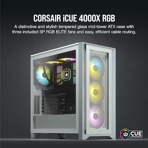 Corsair iCUE 4000X RGB Mid-Tower ATX PC Case - White (CC-9011205-WW)