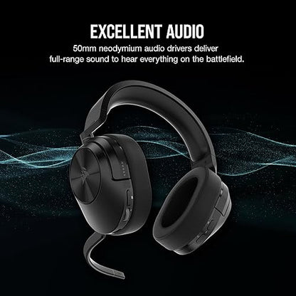 Corsair HS55 Wireless CORE Gaming Headset - Low-Latency 2.4Ghz, Up to 50ft Bluetooth Range, Lightweight Construction, Tempest 3D AudioTech Support on PS5, Omni-Directional Microphone - Black HS55 WIRELESS CORE Carbon