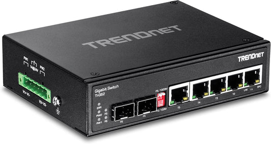 TRENDnet 6-Port Hardened Industrial Gigabit DIN-Rail Switch, 12 Gbps Switching Capacity, IP30 Rated Metal Housing (-40 to 167 ºF),DIN-Rail &amp; Wall Mounts Included,Lifetime Protection,Black,TI-G62