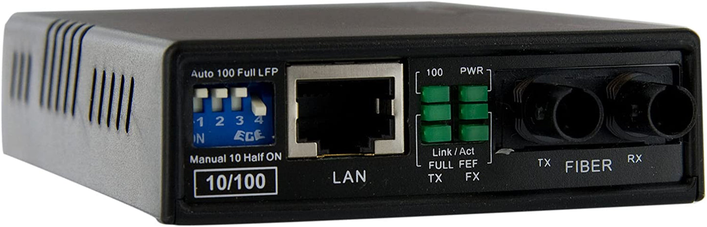StarTech.com 10/100 Mbps Ethernet to Fiber Optic Media Converter - ST Multimode - 1310nm - 2km - Full/Half Duplex (MCM110ST2) Black