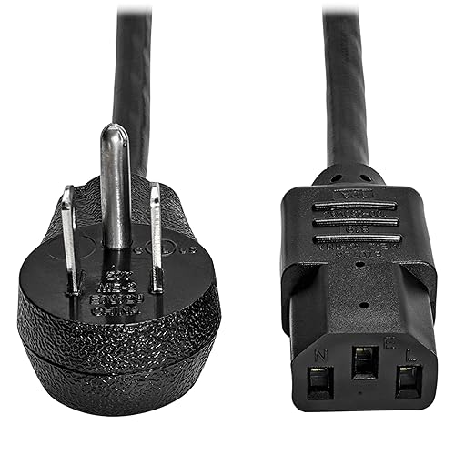 Tripp Lite series Desktop Computer AC Power Cord, Right-Angle NEMA 5-15P to C13 - 10A, 125V, 18 AWG, 6 ft. (1.83 m), Black