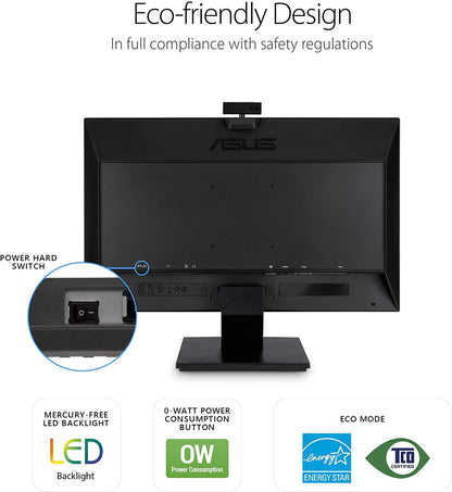ASUS BE24EQK 23.8” Business Monitor with Webcam, 1080P Full HD IPS, Eye Care, DisplayPort HDMI, Frameless, Built-in Adjustable 2MP Webcam, Mic Array, Stereo Speaker, Video Conference 23.8" IPS w/Webcam &amp; DisplayPort
