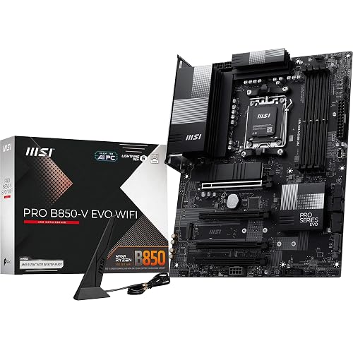 MSI PRO B850-V EVO WiFi Motherboard, ATX - Supports AMD Ryzen 9000/8000 / 7000 Processors, AM5 - DDR5 Memory Boost (up to 8200+ MT/s OC), PCIe 5.0 x16, M.2 Gen5, Wi-Fi 7, 5G LAN