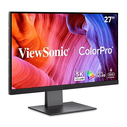 ViewSonic VP2788-5K 27 Inch 5K Mac-Ready Monitor with 100% sRGB, 99% DCI-P3, Pantone Validated, Advanced Ergonomics, Thunderbolt 4, USB Hub, HDMI, and DP for Home and Office