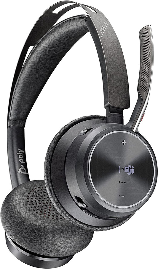 Poly Voyager Focus 2 UC USB-A Headset (Plantronics) - Bluetooth Dual-Ear (Stereo) Headset with Boom Mic - USB-A PC/Mac Compatible - Active Noise Canceling - Works with Teams, Zoom, Black (213726-02) Headset, Teams Version Headset