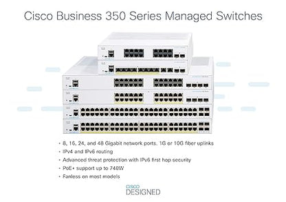 CISCO DESIGNED Business CBS350-48P Managed Switch | 48 Port GE | PoE | 4x1G SFP | Limited Lifetime Protection (CBS350-48P-4G) Switch 48-port GE / PoE+ / 370W / 4 x GE uplinks