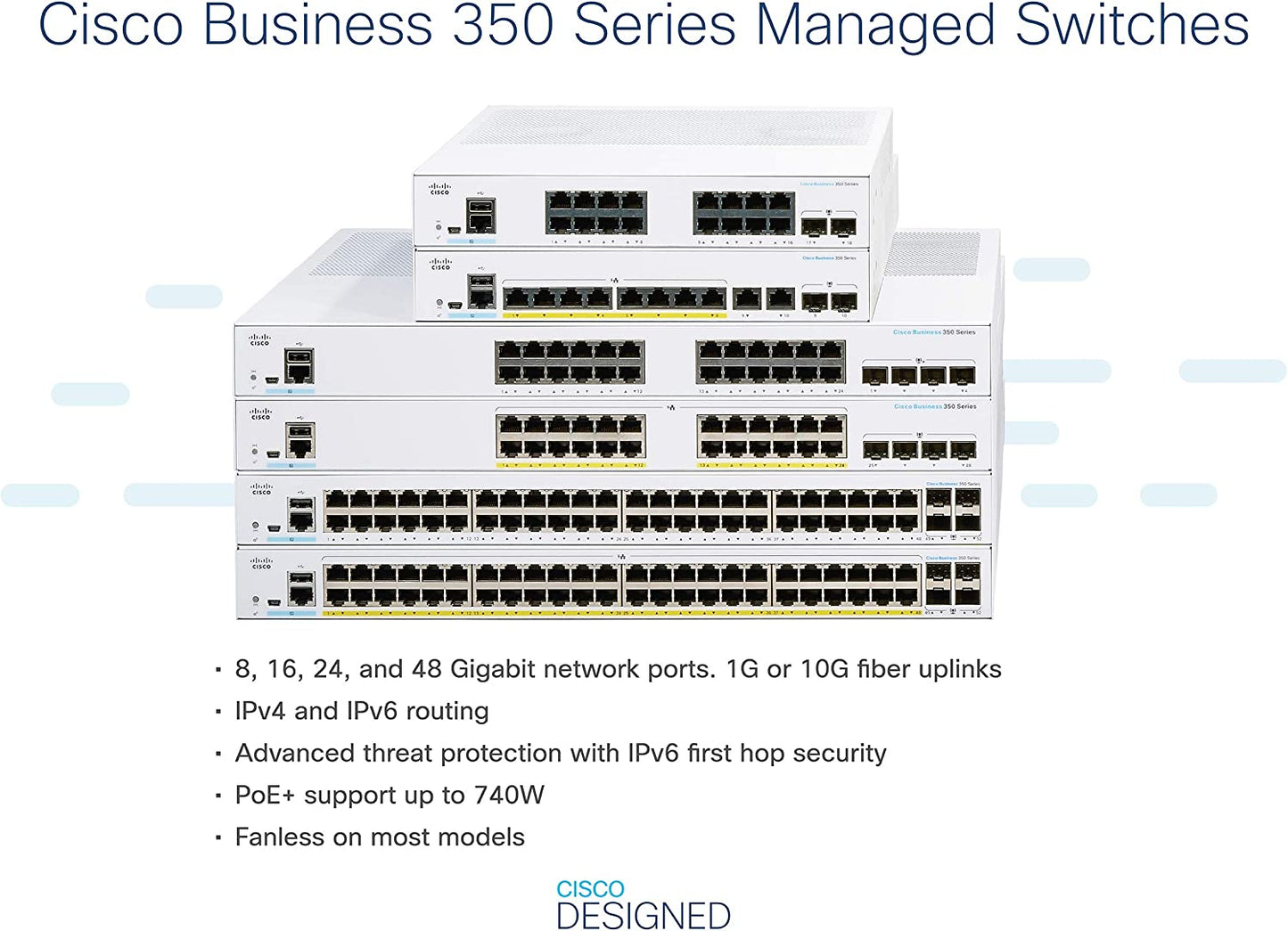 Cisco Business CBS350-8FP-E-2G Managed Switch | 8 Port GE | Full PoE | Ext PS | 2x1G Combo | Limited Lifetime Protection (CBS350-8FP-E-2G) 8-port GE / PoE+ / 120W / 2 x GE Uplinks / External Power Supplier