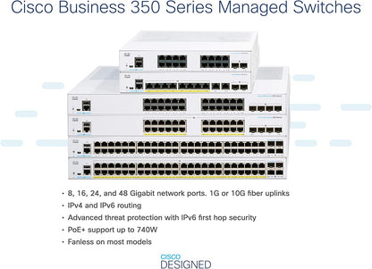 Cisco Business CBS350-8FP-E-2G Managed Switch | 8 Port GE | Full PoE | Ext PS | 2x1G Combo | Limited Lifetime Protection (CBS350-8FP-E-2G) 8-port GE / PoE+ / 120W / 2 x GE Uplinks / External Power Supplier